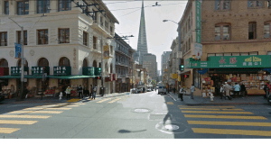The Transamerica Pyramid Building seen from China Town